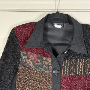 Vintage 1990s First Option Patchwork Moleskin Chenille Shacket Shoulder Pads M